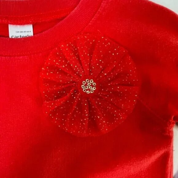 Carter's Girls 3T Red Holiday Dress Sparkly Tulle Mesh Skirt Long Sleeves - Picture 3 of 11